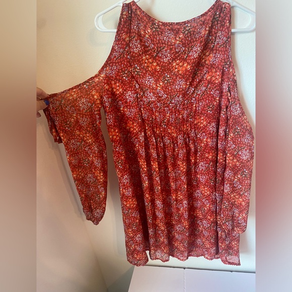 Rebecca Minkoff Womens Long Sleeve Cold Shoulder Floral Dress Red - Picture 6 of 11